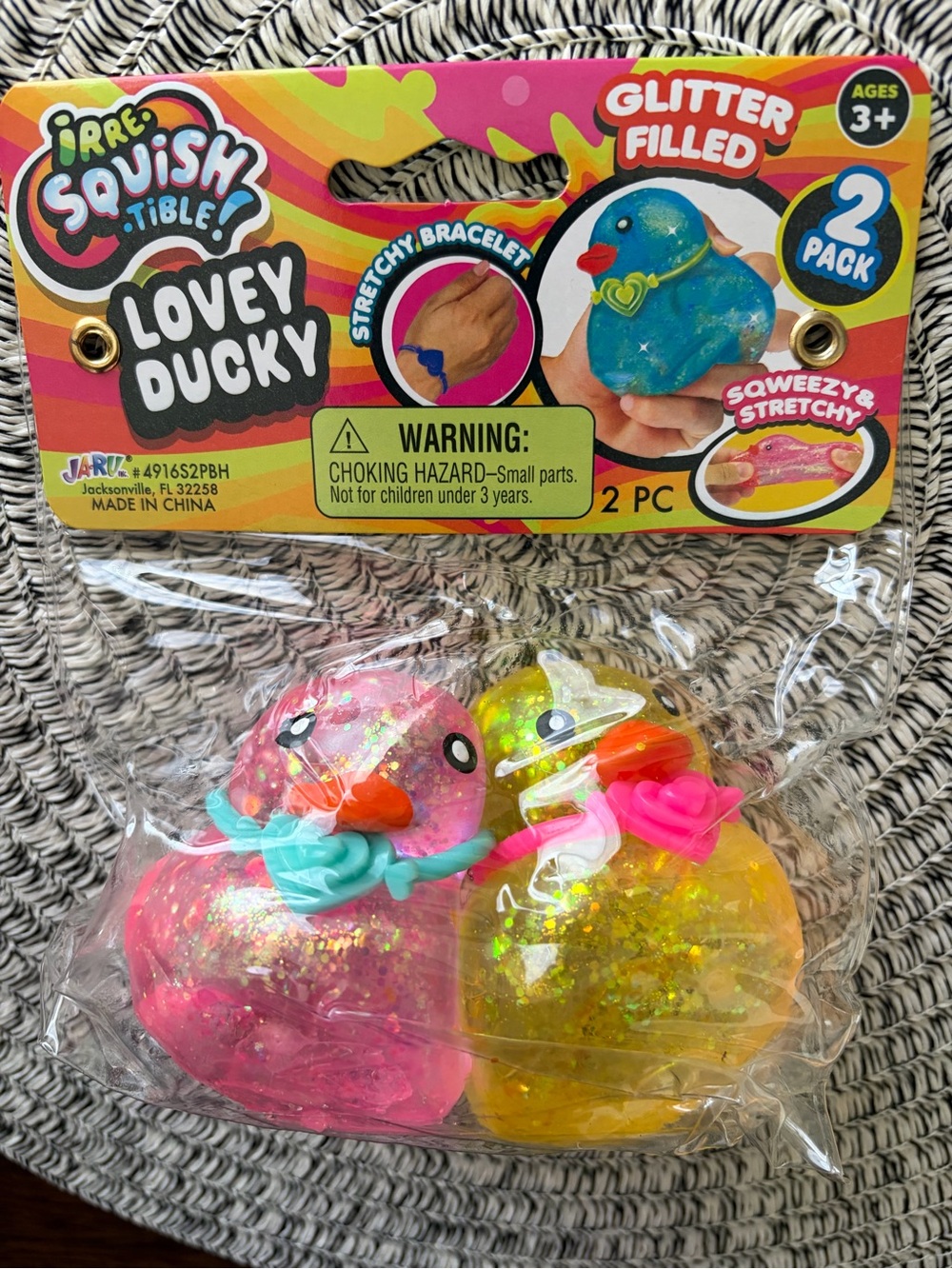 Lovey Ducky Glitter-Filled Squishy Toy - Pink & Yellow - Irre Squishable